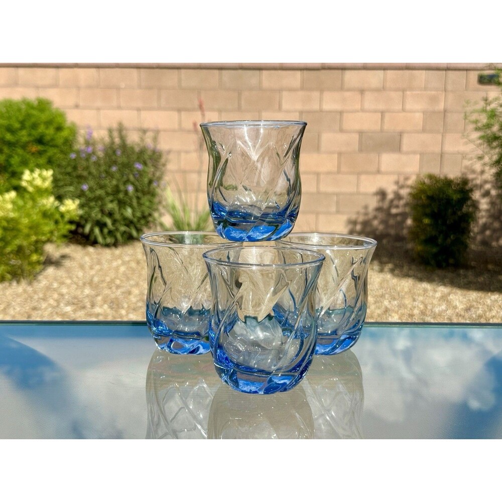 Carousel Light Blue Anchor Hocking Optic Swirl Lowball or Rocks Glasses Set 4